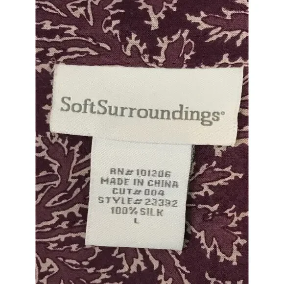 Soft Surroundings Size Large Purple Button Front 100% Silk Top Bell Sleeve Boho - Picture 11 of 12